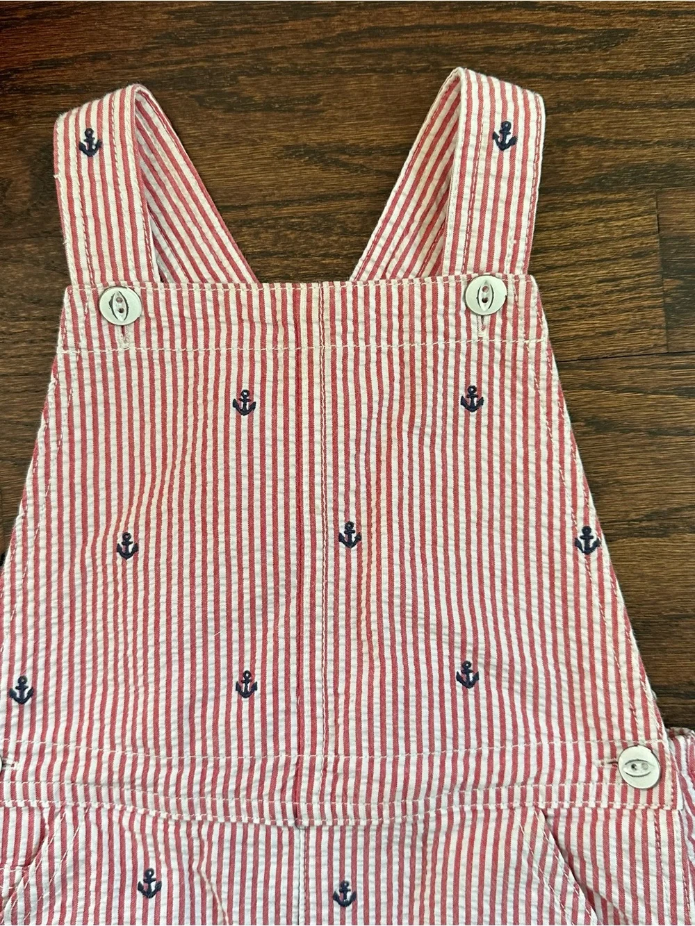 Ralph Lauren Baby seersucker nautical shorts overalls, size 18mo